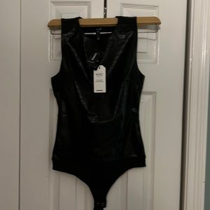 Fake leather EXPRESS body suit. Brand new. Never worn size small with tags